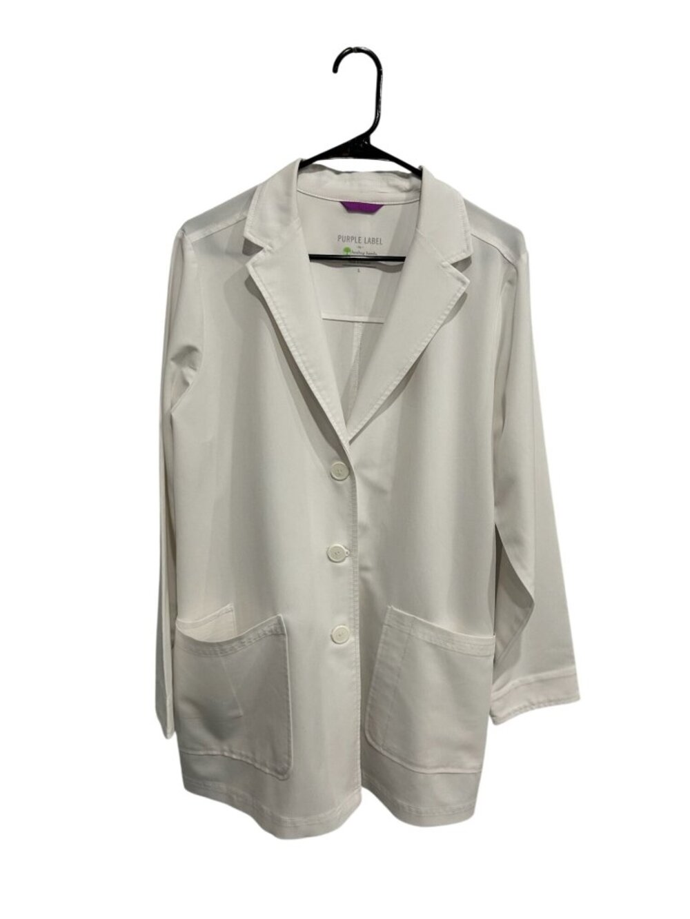 Purple Label By Healing Hands Large White 3-Button Medical Lab Coat Retro